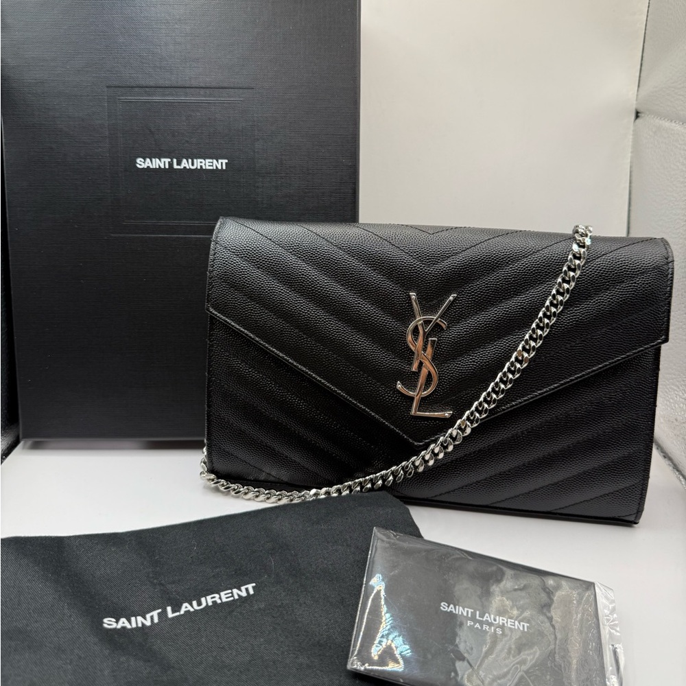SOLD YSL Monogram Matelasse Leather Wallet-On-Chain Black